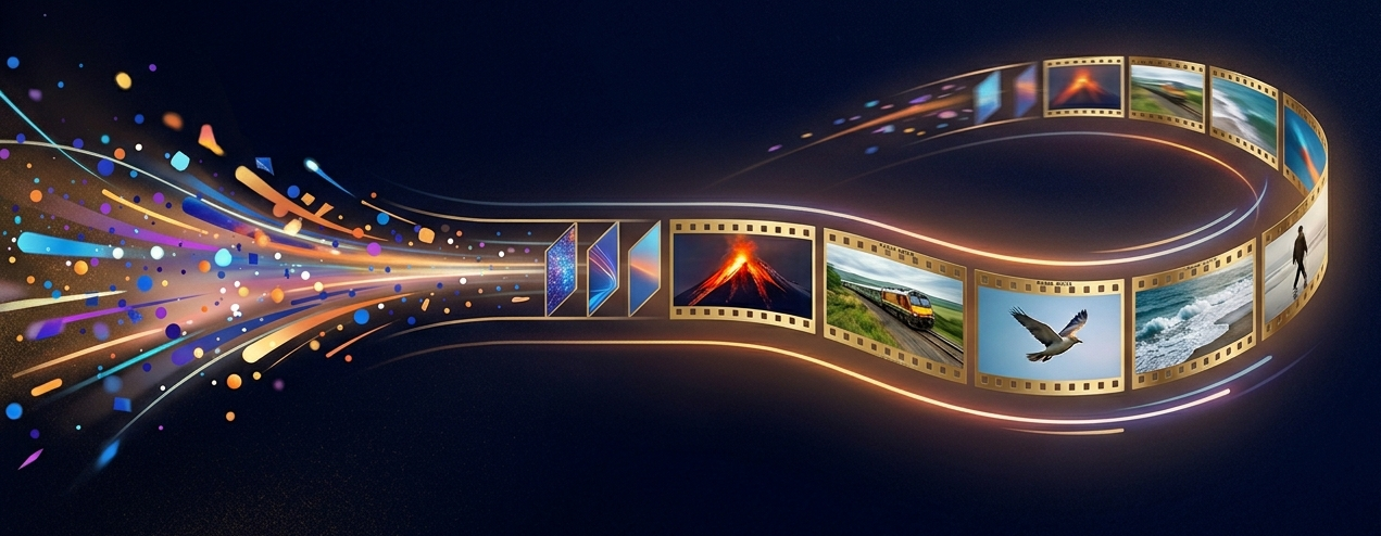 Concept visual for video generation with a flowing film strip